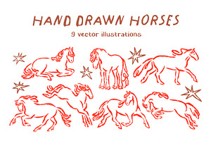Hand-drawn doodle horse sketches set, an Animal Illustration by Good Studio