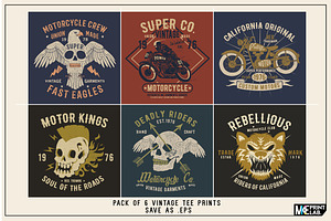 PACK OF 6 VINTAGE TEE VECTOR PRINTS, an Illustration by MKE Print Lab.
