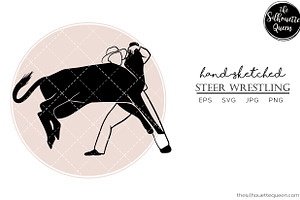 Hand Drawn Steer Wrestling Vector