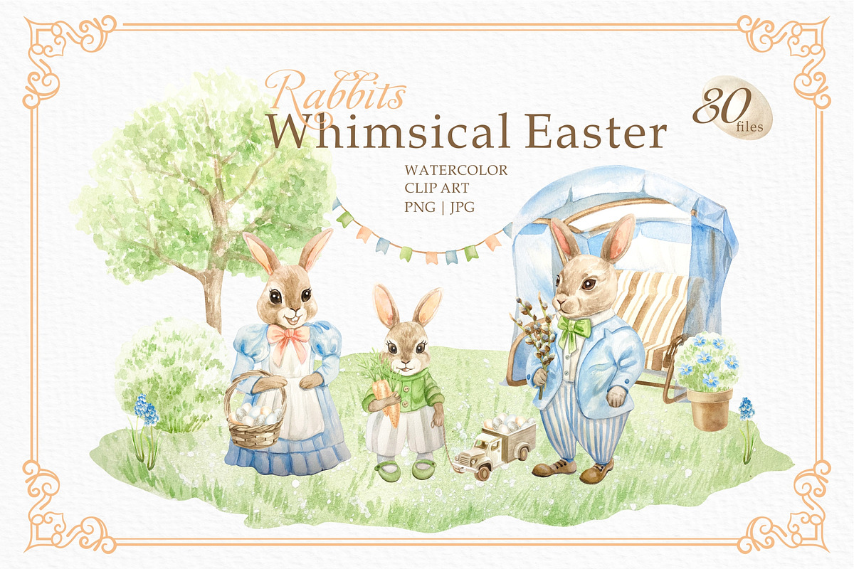 Whimsical Easter. Watercolor clipart, a Decorative Illustration by Farida Bik (Photo 1 of 14)