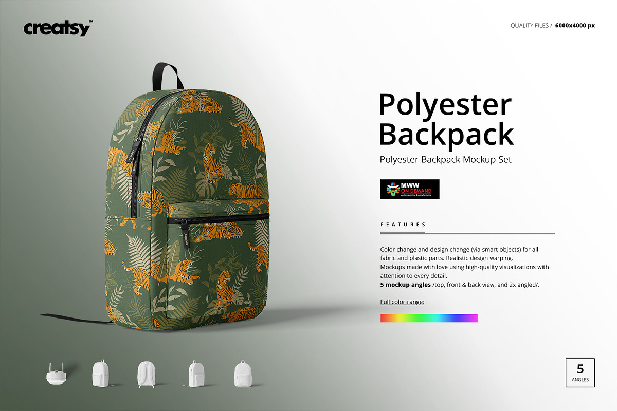 Polyester Backpack Mockup Set, a Merchandise Mockup by creatsy5 (Photo 1 of 7)