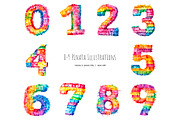 Watercolor 0-9 digits pinata clipart, an Object Illustration by Art and Funny (Thumbnail 2 of 9)