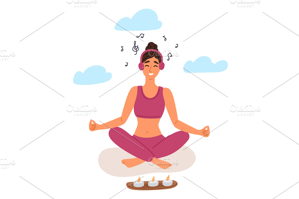 Girl sits in lotus position and, a Person Illustration by Vectorbuum