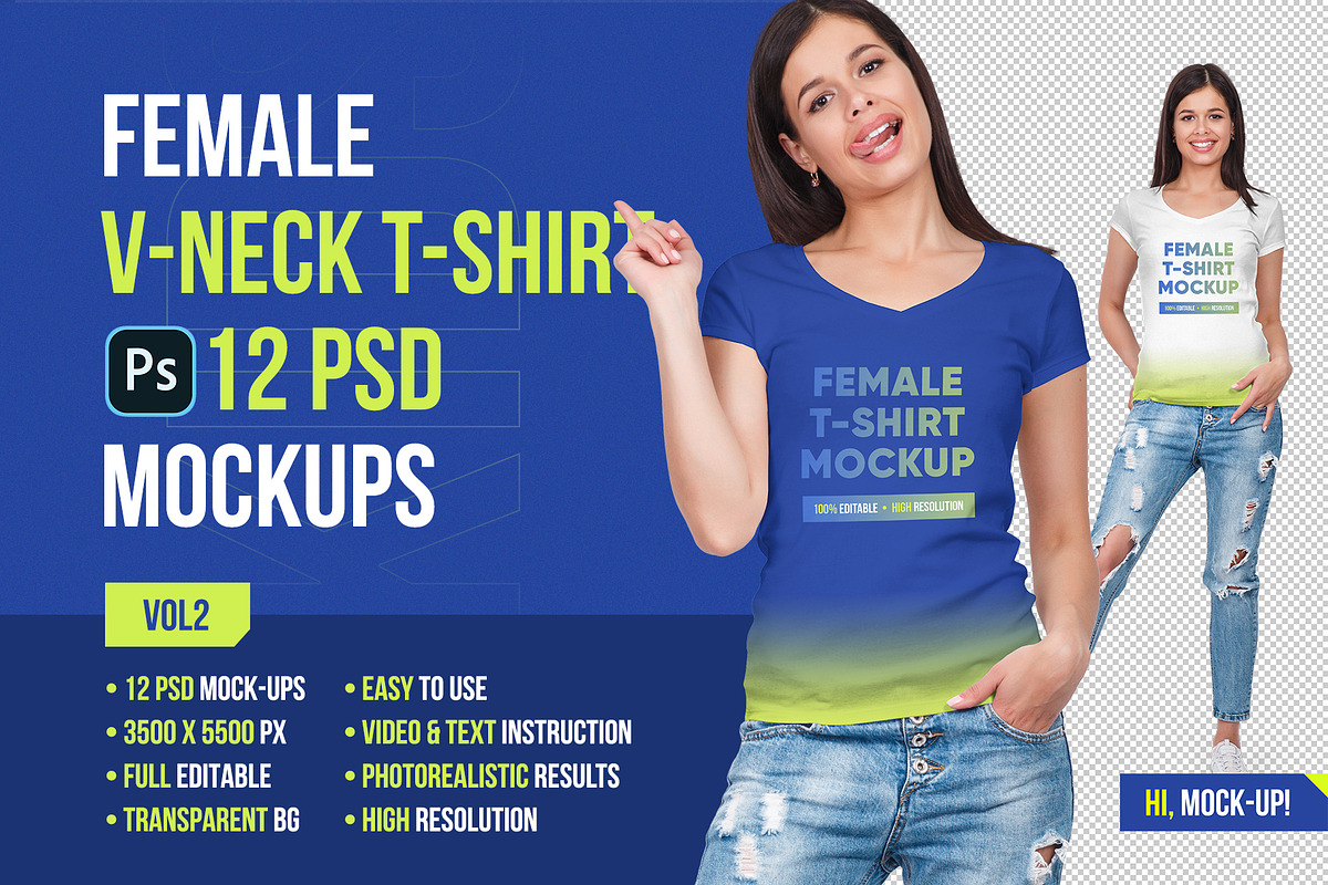 Female V-Neck T-Shirt Mockup Vol 2, a Shirt Mockup by Hi, Mock-Up! (Photo 1 of 10)