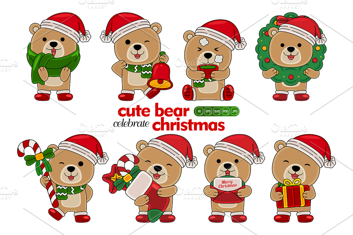 cute bear celebrate christmas, an Animal Illustration by MEDZ (Photo 2 of 2)
