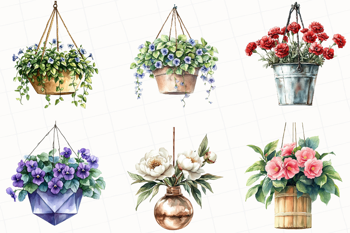Flower Hanging Plant Vase Clipart, an Illustration by OK Design (Photo 2 of 5)