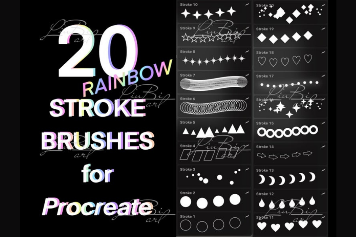 20 Procreate Rainbow Stroke Brushset, a Brush Add-On by LiuBi Art (Photo 2 of 2)