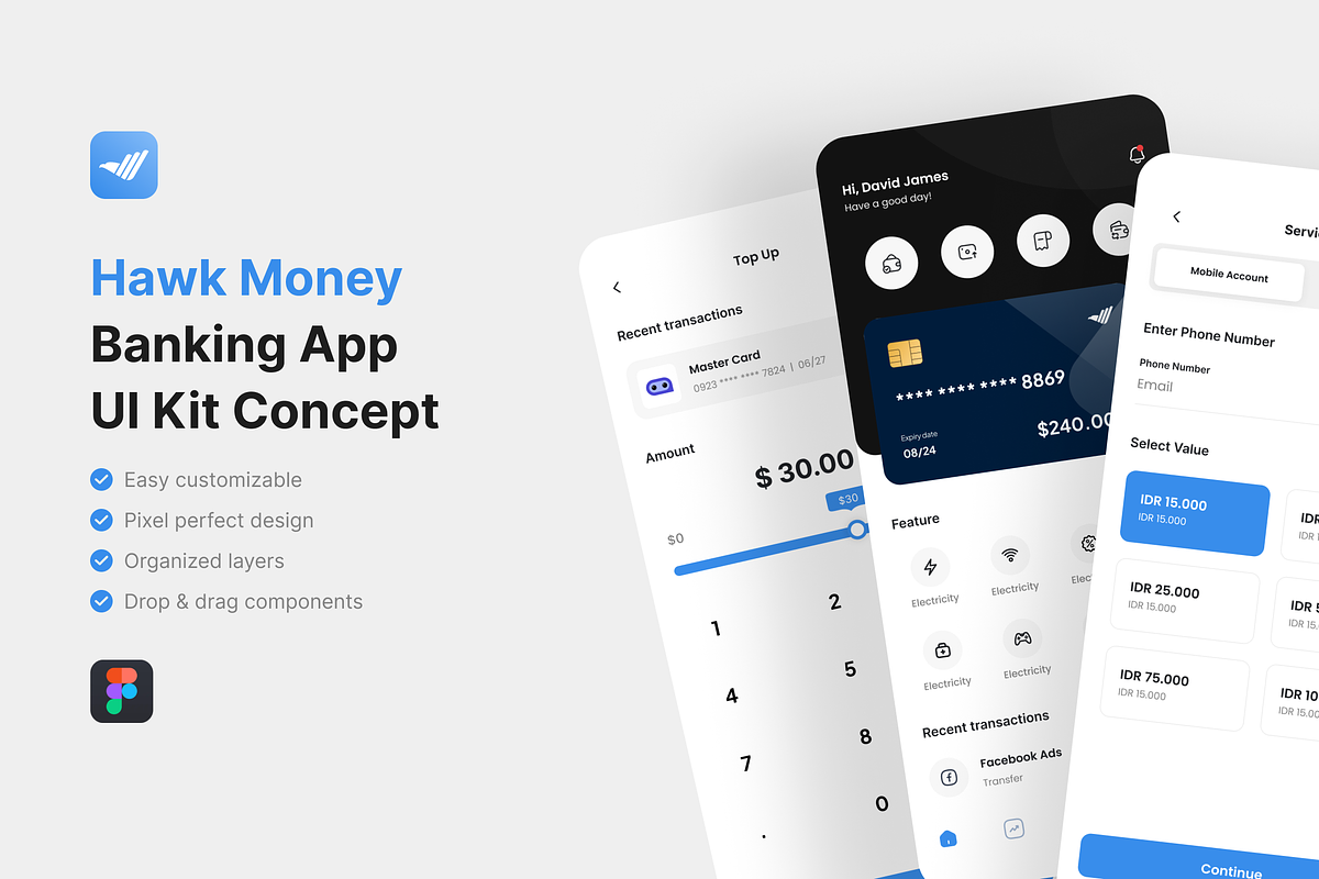 Hawk Money - Banking App UI Kit, an UI Kit Template by iDoodle Studio (Photo 1 of 4)