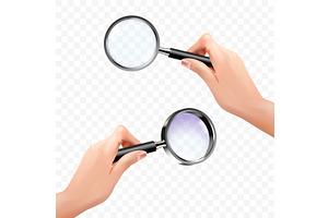 Hand hold magnifier. Realistic, an Illustration by Stock-Smart-Start