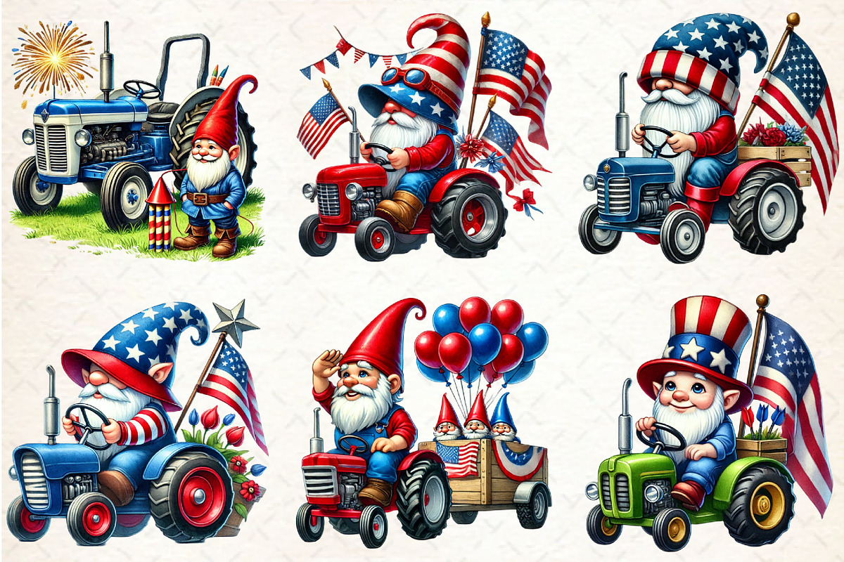 4th Of July gnomes Tractor Clipart, an Illustration by Rose Art (Photo 3 of 6)