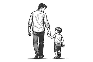 Father and Son Walking Hand in Hand, a Person Illustration by AlexArt