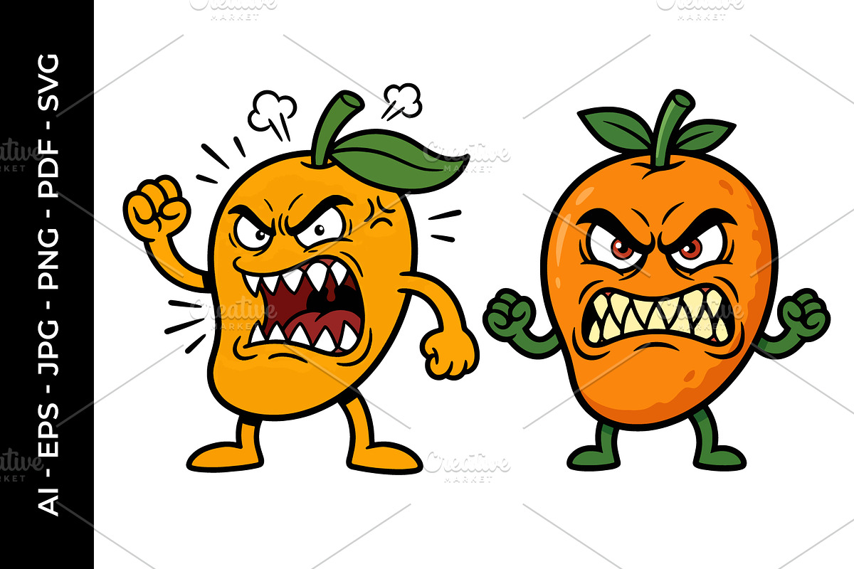 Angry Cartoon Mango Illustration, a Food Illustration by nandinigraphics (Photo 2 of 3)