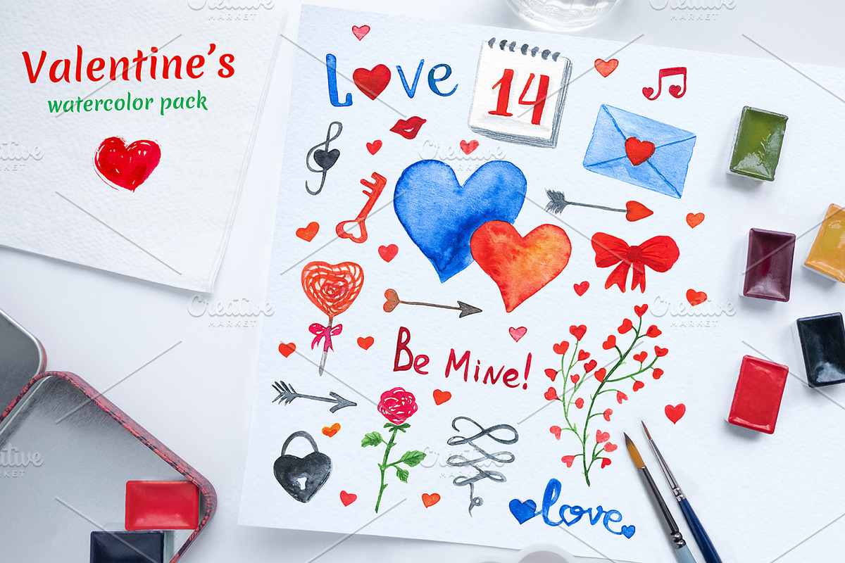 Valentine's Day watercolor pack, a Decorative Illustration by MarBom (Photo 1 of 7)