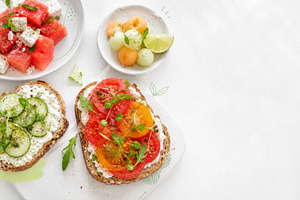 Fresh summer sandwiches with tomatoe, a Photo by Dvoevnore photos