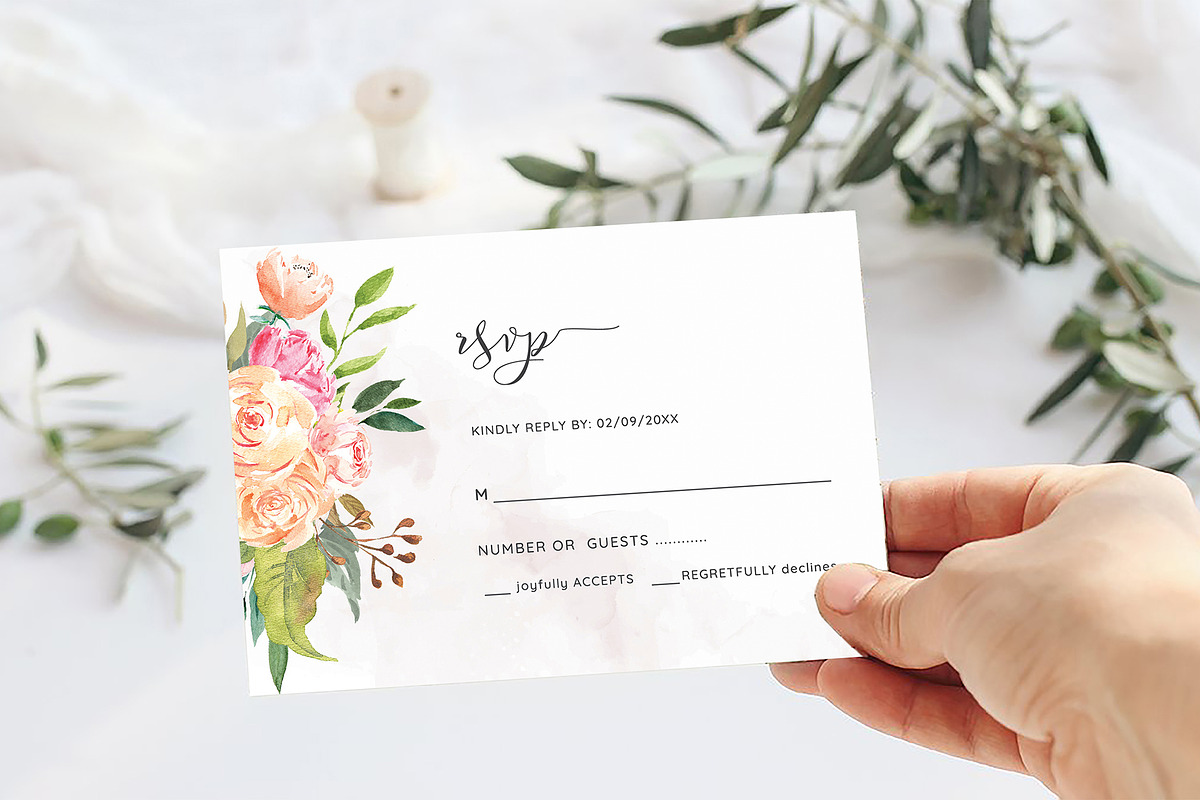 Blush Floral Wedding Invitation Set, an Invitation Template by DesignDevisers (Photo 2 of 15)