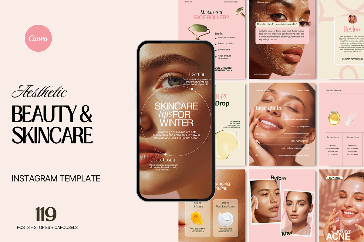 Pink Blush Skincare Social Media Kit, a Social Media Template by My Template Studio (Photo 1 of 20)