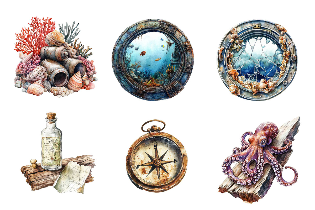 Collection a Sunken Shipwrek Clipart, an Illustration by CreationArt (Photo 4 of 5)