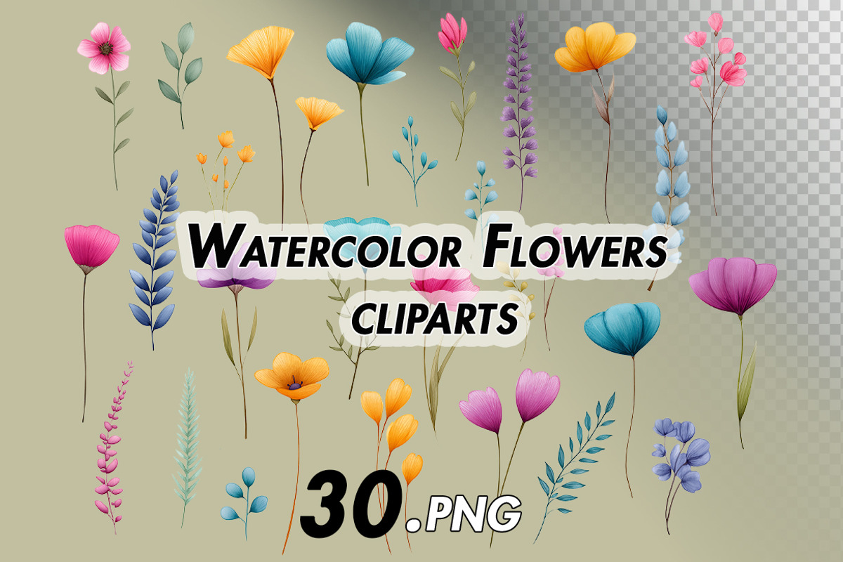 Watercolor Flowers cliparts, an Object Illustration by BazziBa♥ (Photo 1 of 5)