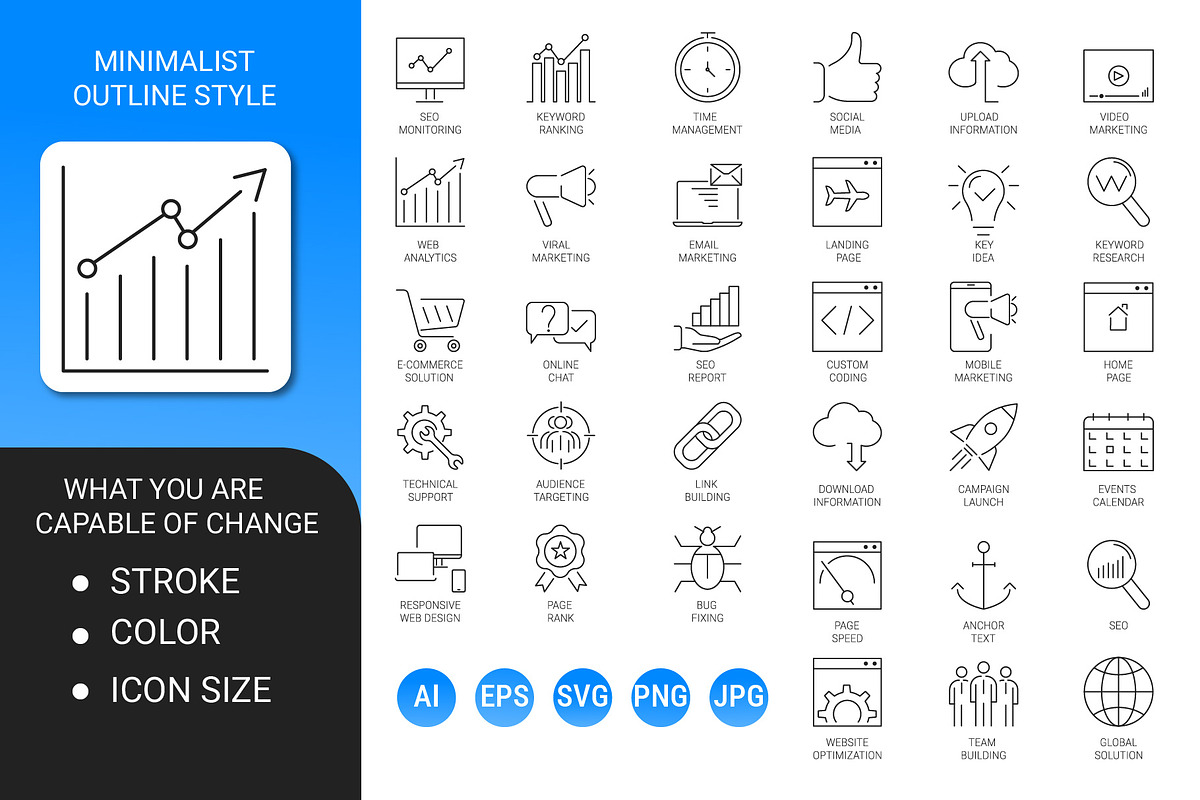Seo minimalist outline icon set, an Outline Icon by Icons (Photo 2 of 3)