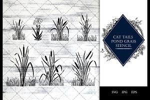 Cat Tails Pond Grass Stencil Vector