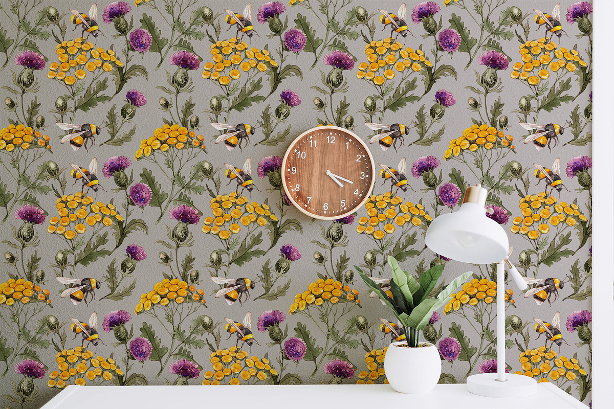 Thistle tansy bumblebees watercolor, an Illustration by Alamella (Photo 4 of 5)
