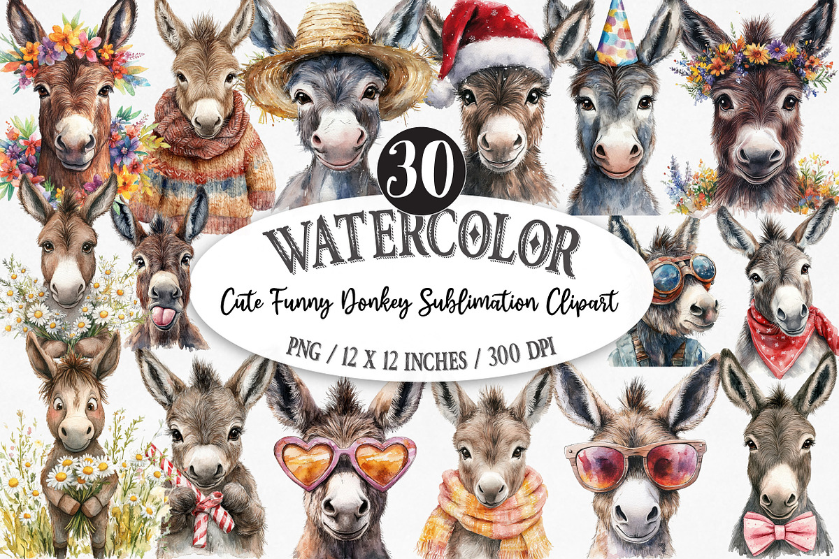 Cute Funny Donkey Sublimation, an Illustration by Designking (Photo 1 of 5)