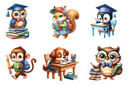Cute Funny School Animals clipart, an Illustration by CreationArt (Thumbnail 6 of 7)