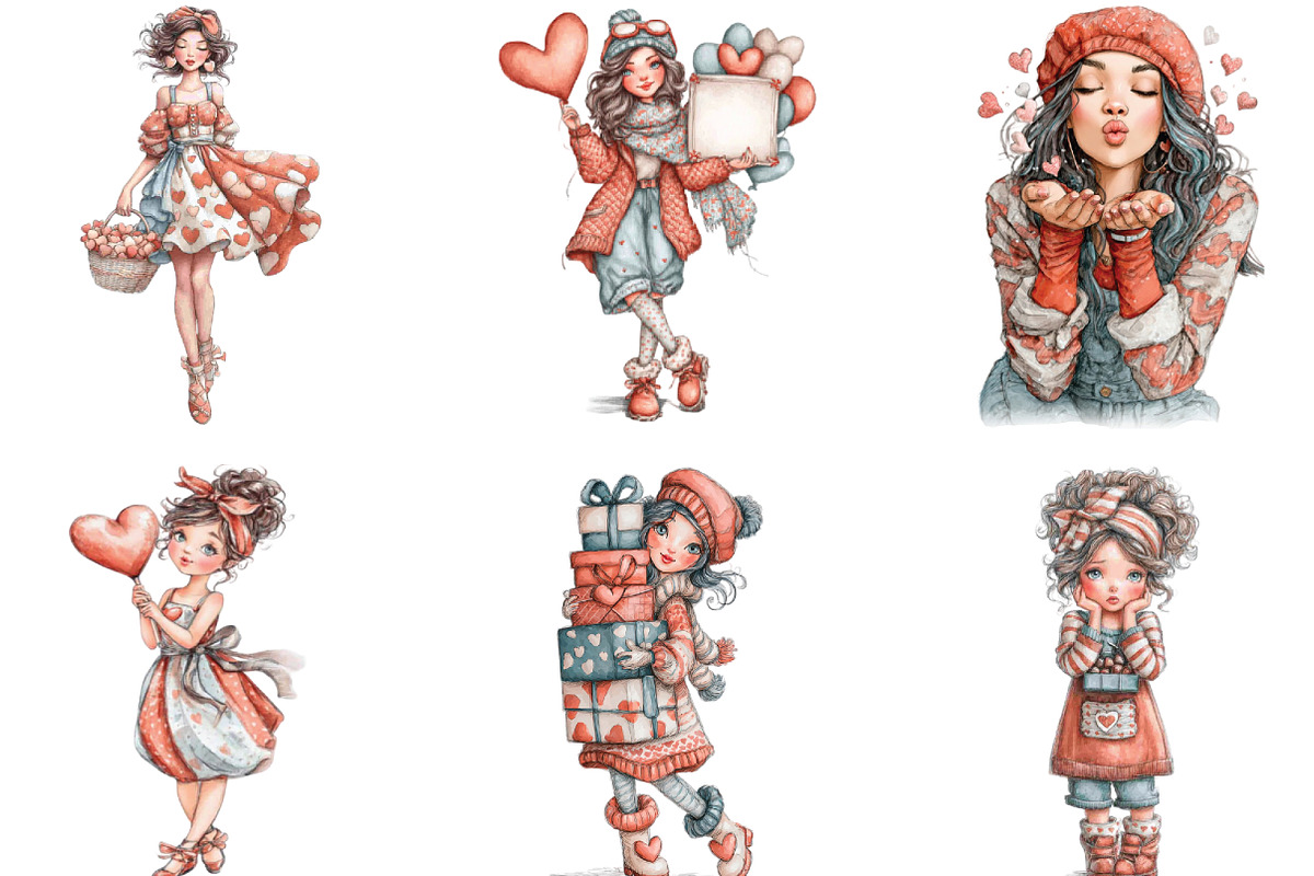 Whimsical Valentine Day Girl Clipart, an Illustration by CraftArtStudio (Photo 4 of 6)