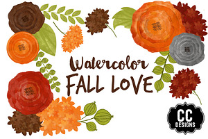 Watercolor Fall Love Autumn Clip Art