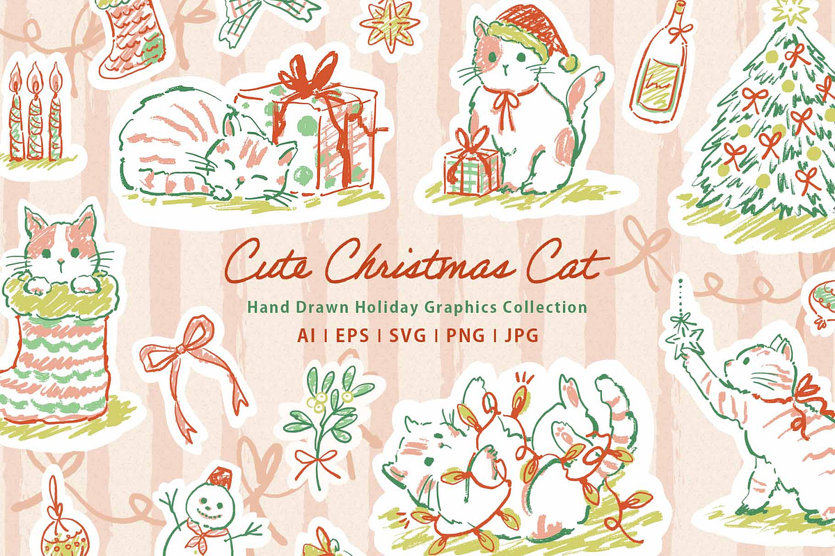 Christmas Cat Line Art Collection, an Object Graphic by Sawango Designs (Photo 1 of 11)