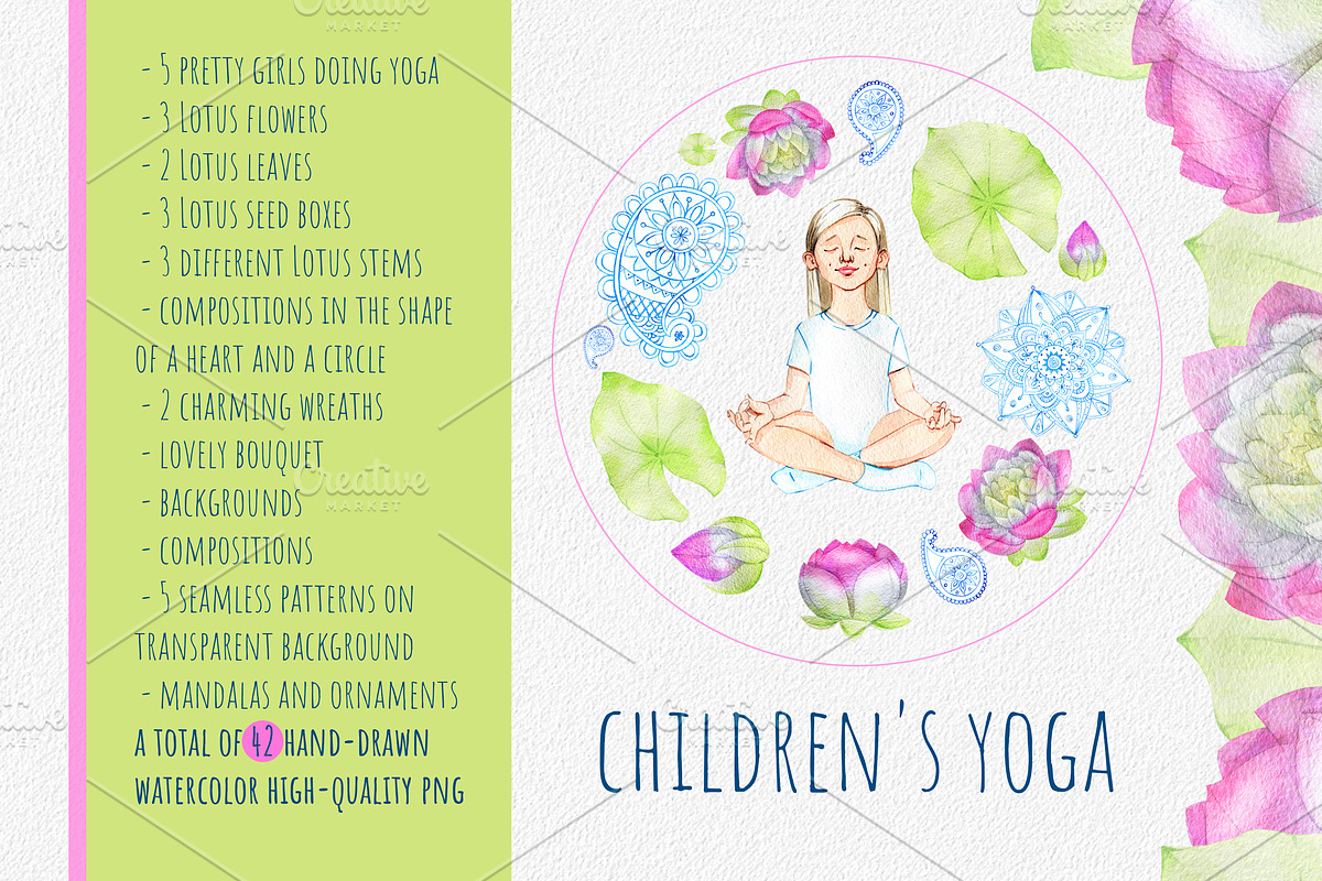 watercolor children's yoga, a Sport Illustration by OlyaSenko (Photo 1 of 9)