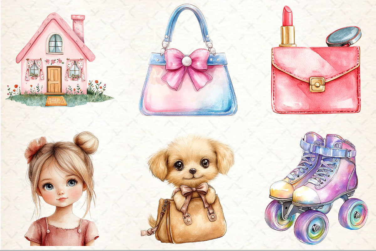 Watercolor Barbie Clipart, an Illustration by Rose Art (Photo 3 of 4)