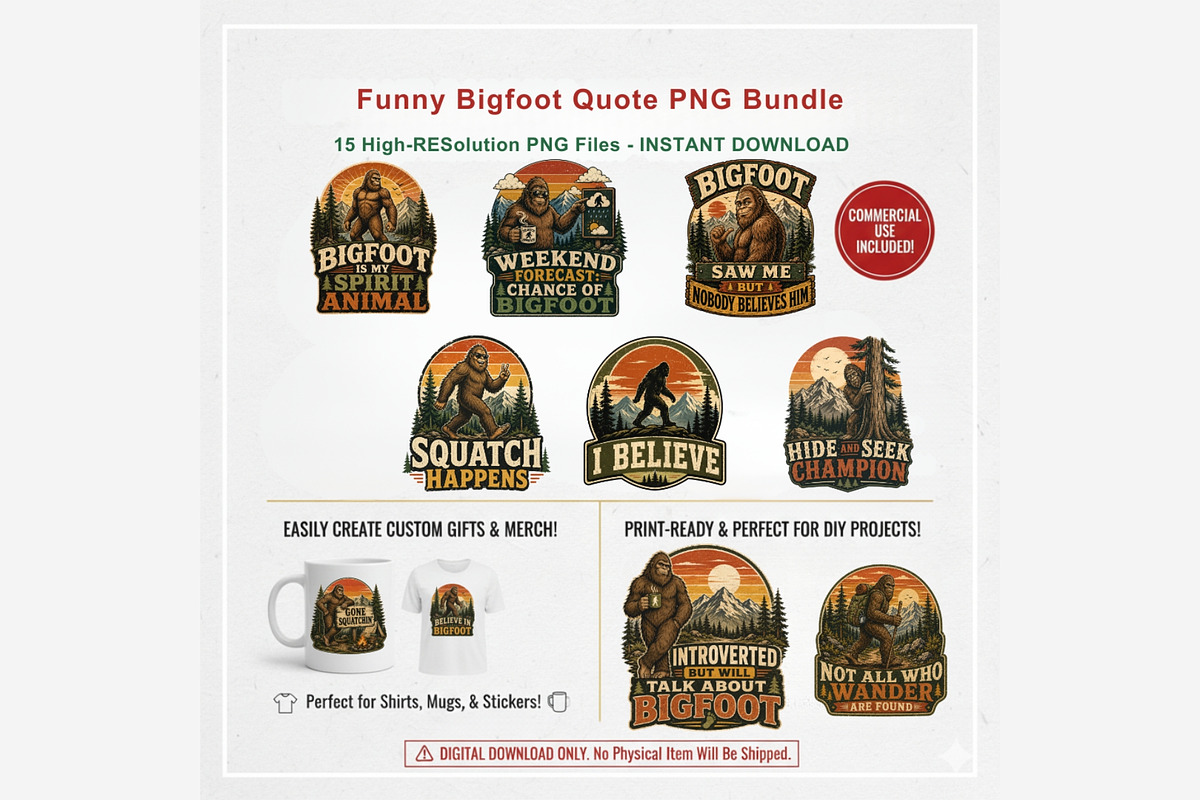 Funny Bigfoot Quote Bundle, a Seasonal Illustration by Tanya Kart (Photo 4 of 5)