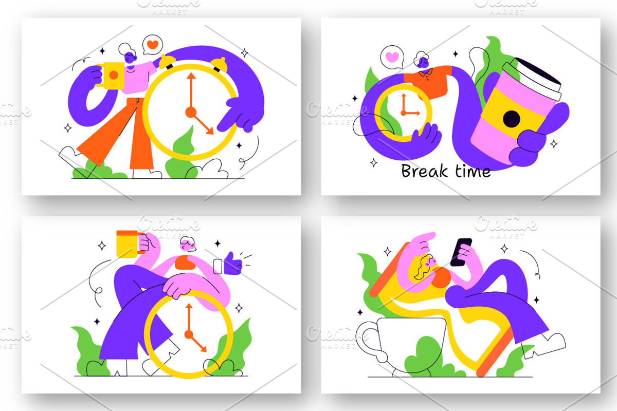 6 Break Time Vector Illustration, a Person Illustration by denayunebgt (Photo 2 of 3)