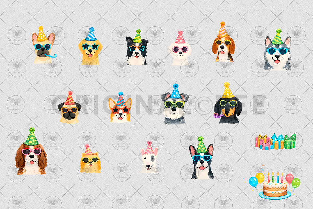 Dog Party Clipart Watercolor, an Animal Illustration by BigCakeBee (Photo 3 of 4)