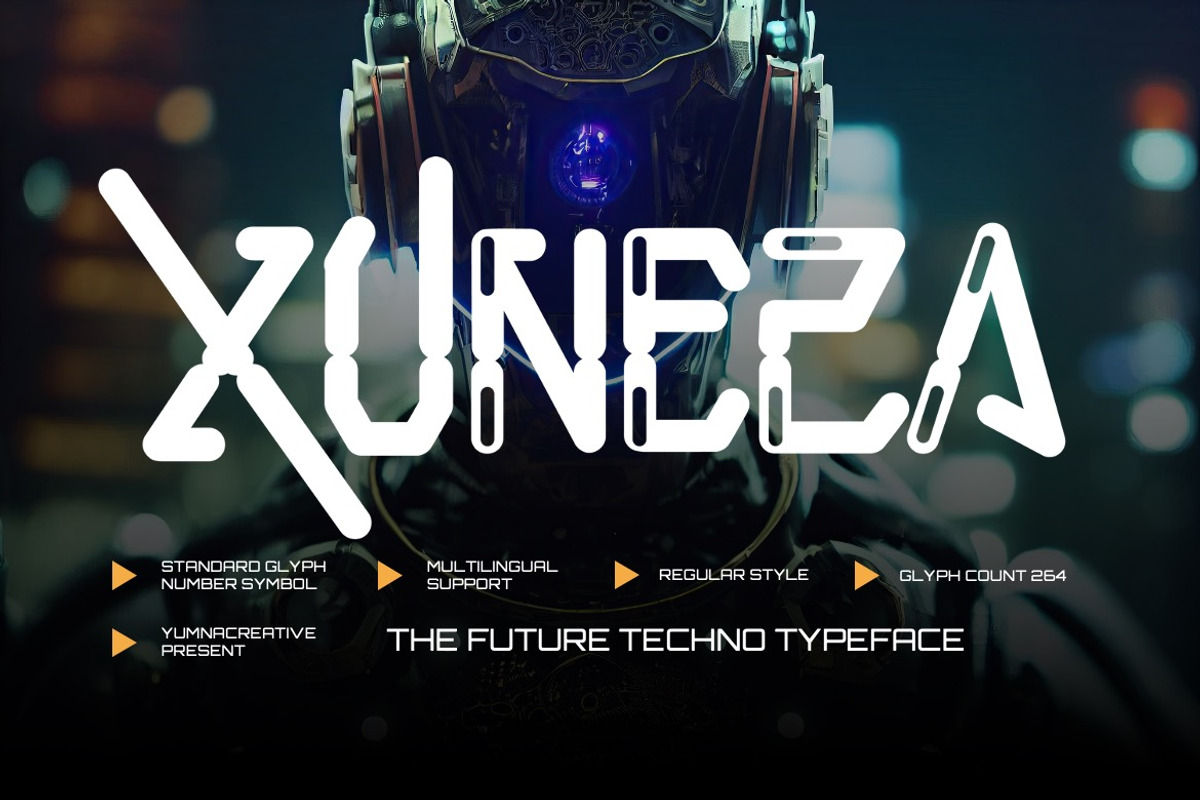 Xuneza - Futuristic Font, a Sans Serif Font by Dhabee (Photo 1 of 7)