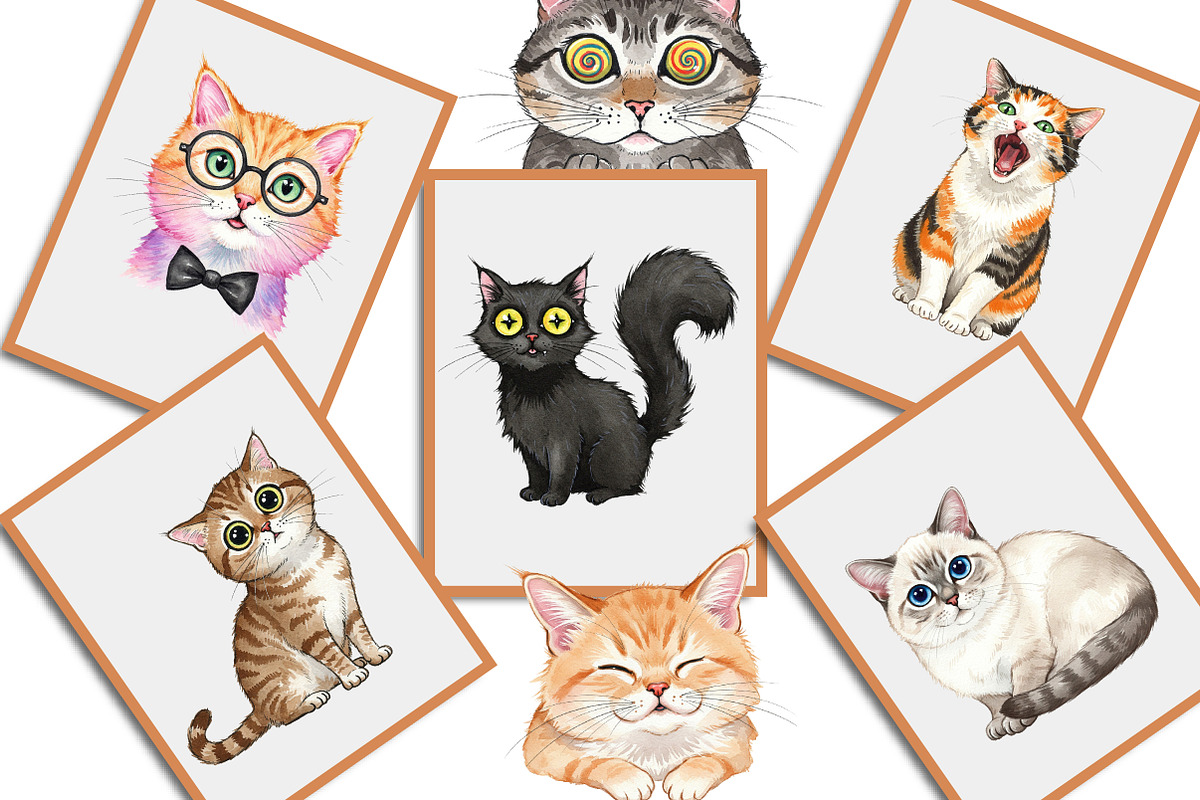 Watercolor Funny Quirky Cat Png, an Illustration by Creative Art (Photo 5 of 8)