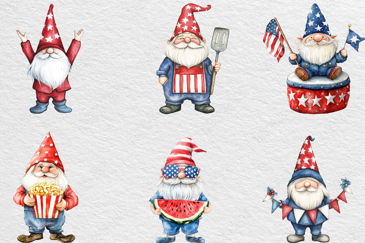 Watercolor Patriotic Gnome Clipart, an Illustration by Black Bird Studio (Photo 6 of 6)