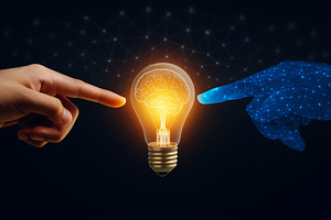 light bulb touching by finger, a Technology Photo by HubbaDigitals