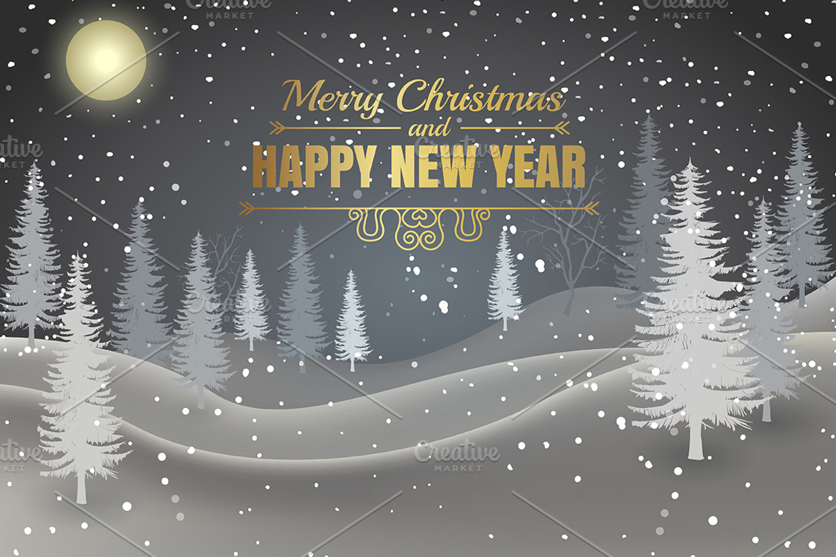 Christmas winter night landscape, a Decorative Illustration by Nikelser