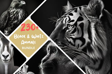 230+ Black & white animals Bundle