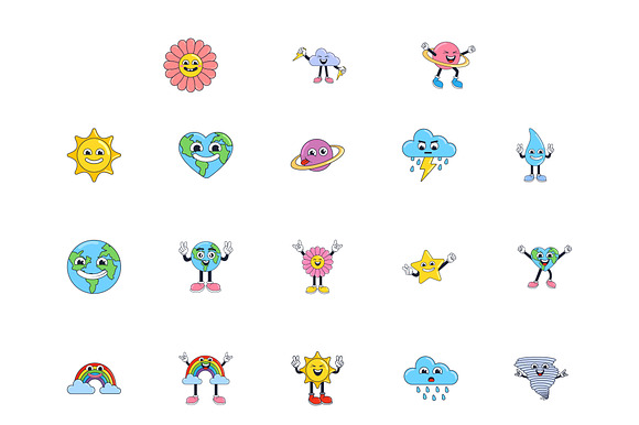 Cute Weather & Planet Cartoon Set preview 2
