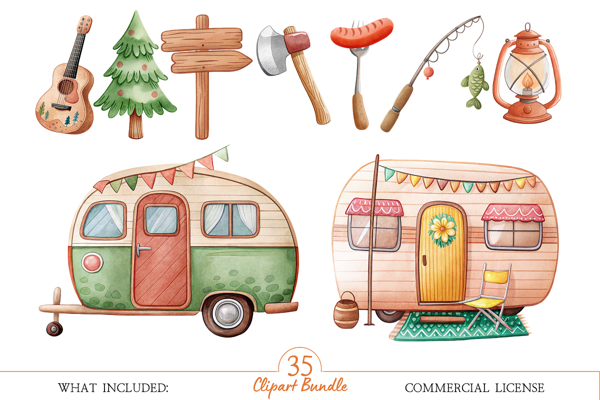 Retro Summer Camp Adventure PNG Set, an Illustration by MockupWizard (Photo 2 of 5)