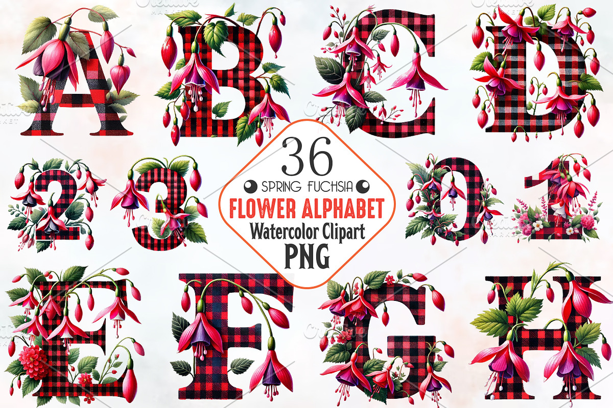 Spring Fuchsia Flower Alphabet Clipa, an Illustration by RobertsArt (Photo 1 of 7)