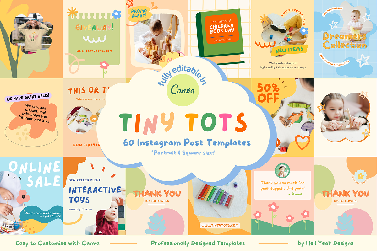 Kids Theme Instagram Post Templates, a Social Media Template by Hell Yeah Designs (Photo 1 of 14)