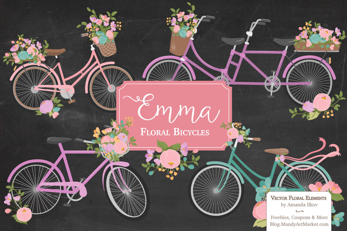 Garden Party Floral Bicycles Clipart, an Illustration by Amanda Ilkov (Photo 2 of 5)