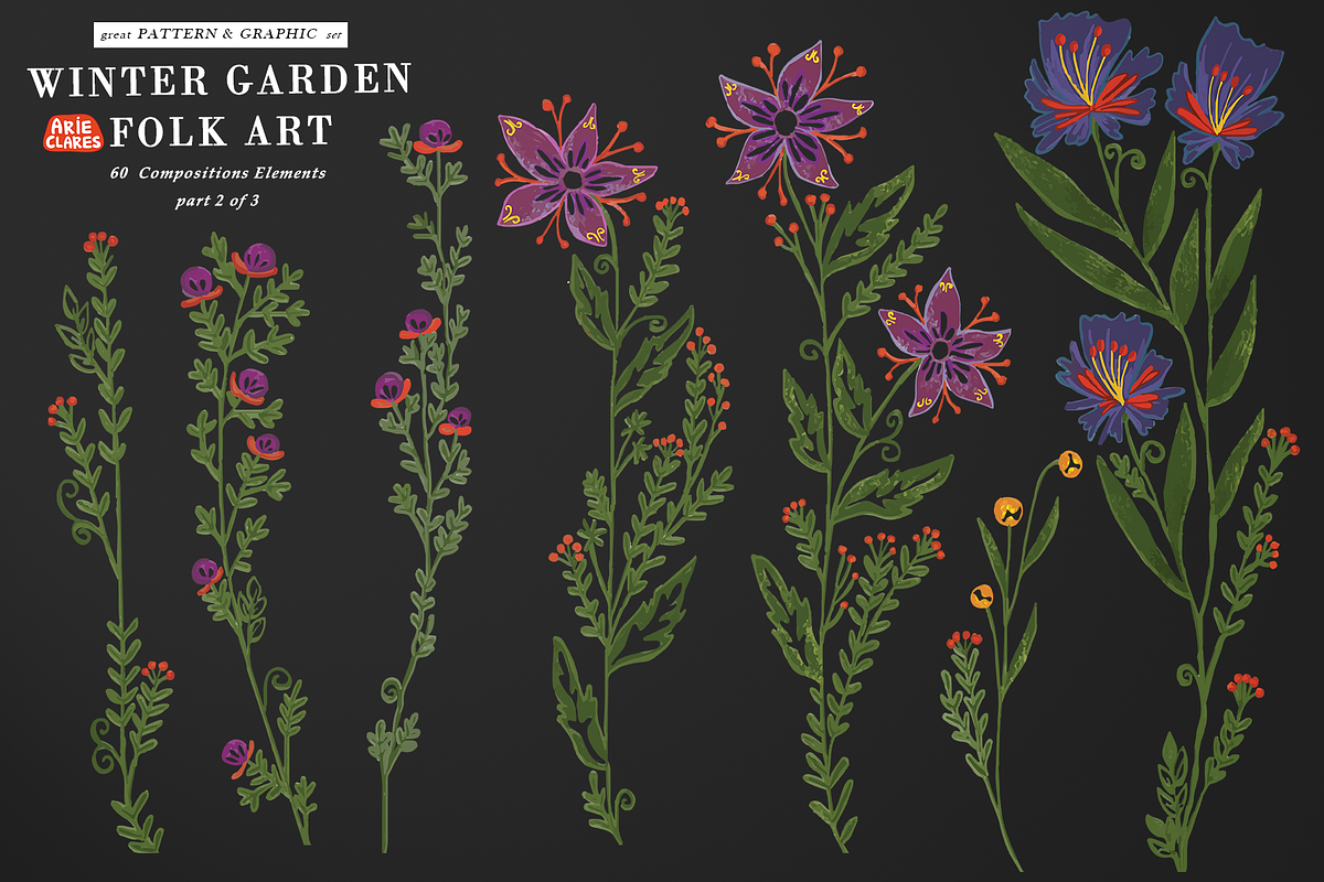 Winter Garden Folk Art, a Pattern Graphic by Arie Clares (Photo 10 of 13)