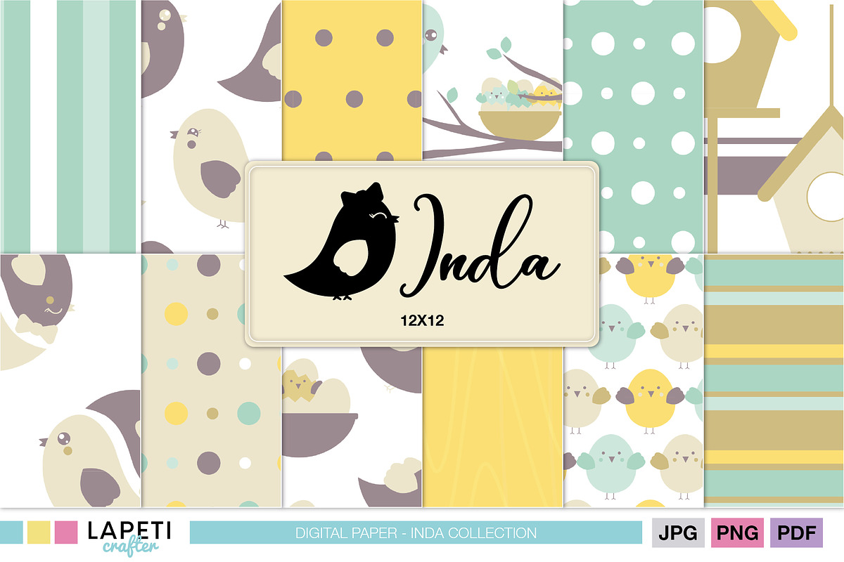 Spring Bird Digital Paper Pack, a Pattern Graphic by Lapeticrafter (Photo 1 of 5)