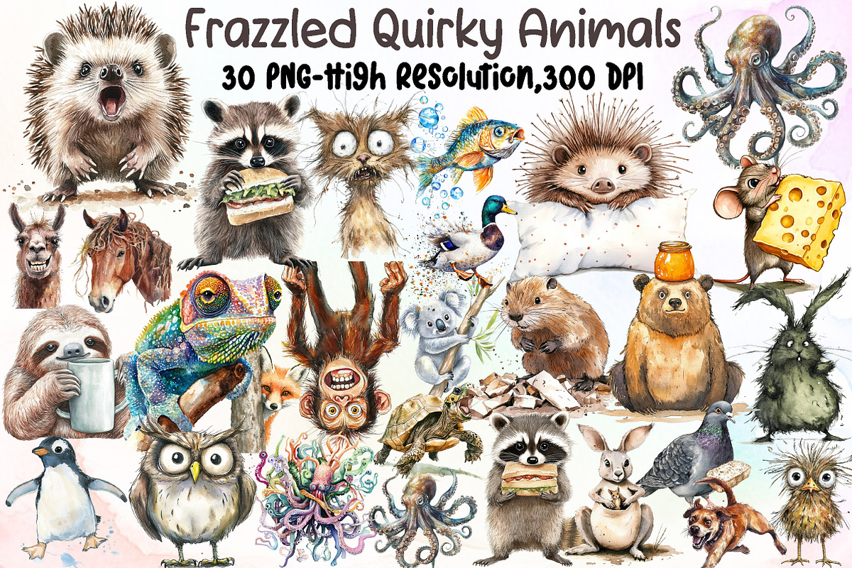 Funny Frazzled Quirky Animals Clipar, an Illustration by Sublimation Artist (Photo 1 of 6)