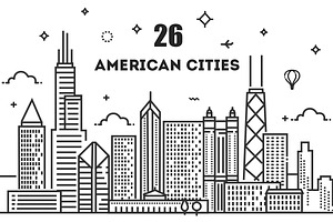 26 American Cities Linear Skyline